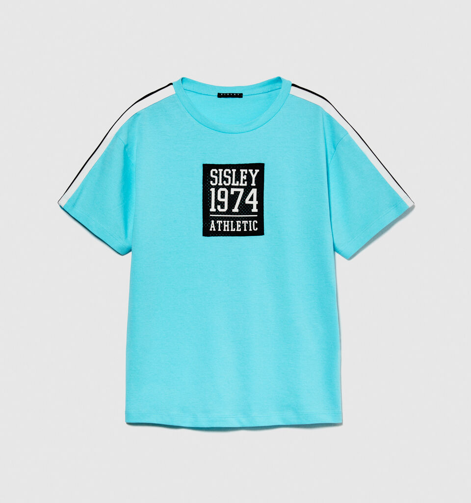 T-shirt with clashing insert - boys' short sleeve t-shirts - Bright Blue | Sisley Young image number 1